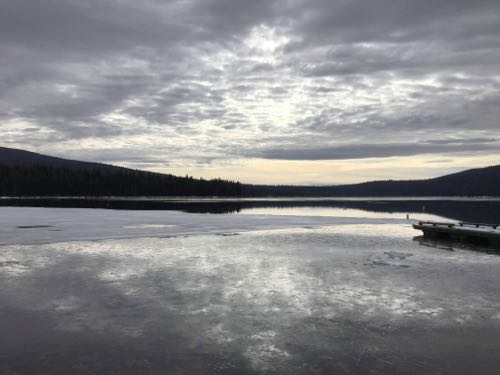 ice melting on high mountain lakes, early spring