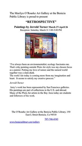Jerry's Show & Party- 
Reception Saturday, March 31st, 3-5pm
Benicia Library
