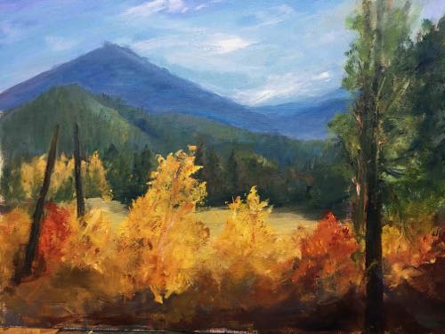 Joanne U's finished painting of high mountain aspens