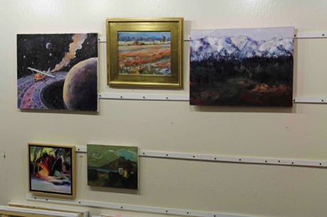 From top left clockwise: Attila, Joanne U, Sue W, Jerry's latest painting, JoAnn Mc